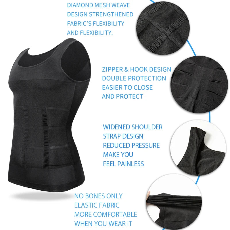 Men Slimming Body Shaper Abdomen Reducer Waist Trainer Vest Tummy Control Posture Shirt Back Correction Tank Top Shaperwear