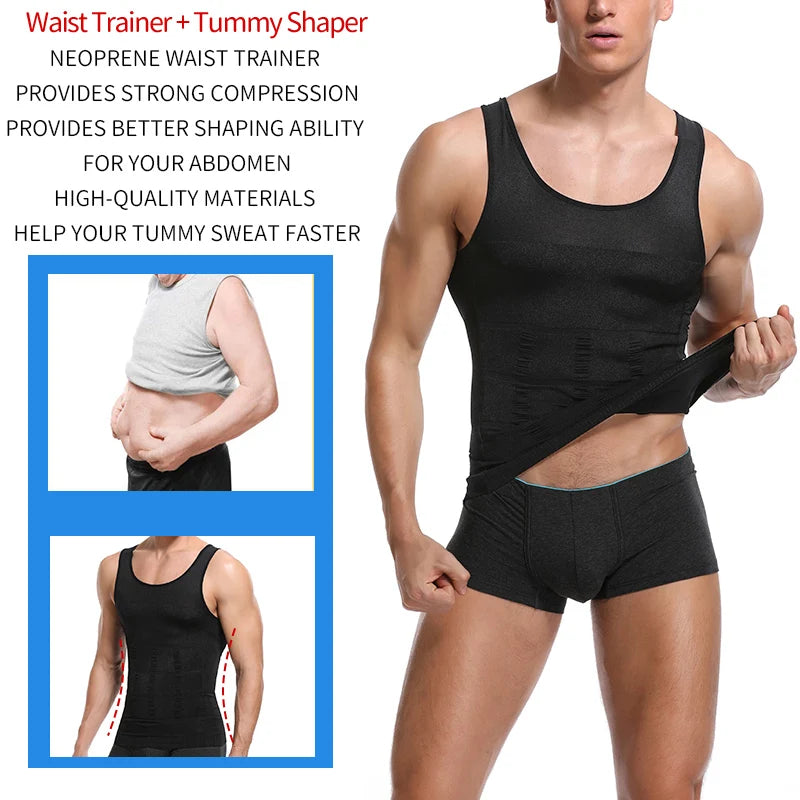 Men Slimming Body Shaper Abdomen Reducer Waist Trainer Vest Tummy Control Posture Shirt Back Correction Tank Top Shaperwear